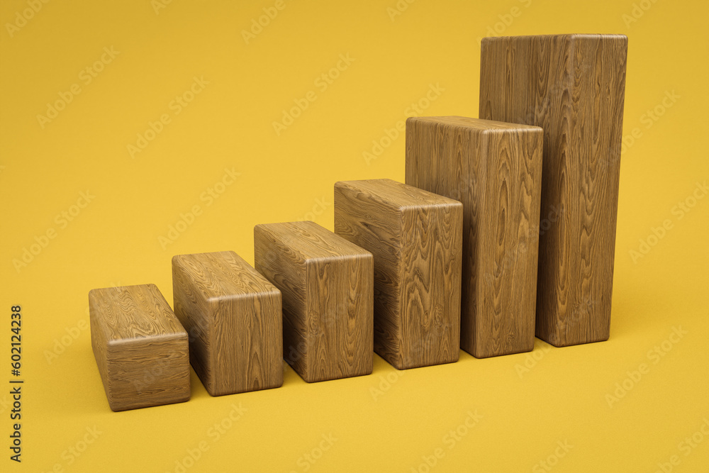 wooden cubes stair raising graph in a row; infinite colorfull background; 3D Illustration wooden cubes stair raising graph in a row; infinite colorfull background; 3D Illustration
