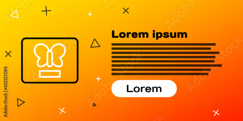 Line Butterfly in a frame icon isolated on yellow background. Herbarium. Colorful outline concept. Vector