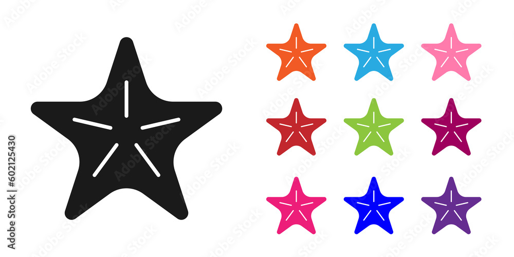 Black Starfish icon isolated on white background. Set icons colorful. Vector Black Starfish icon isolated on white background. Set icons colorful. Vector
