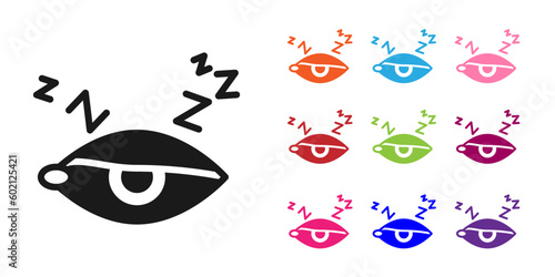 Black Insomnia icon isolated on white background. Sleep disorder with capillaries and pupils. Fatigue and stress. Set icons colorful. Vector