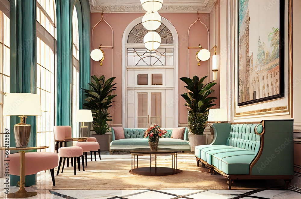 Fototapeta premium Pastel Lounge For Dining Generative AI