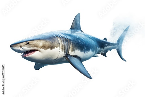 Great White Shark Isolated on White Background. Generative AI technology.