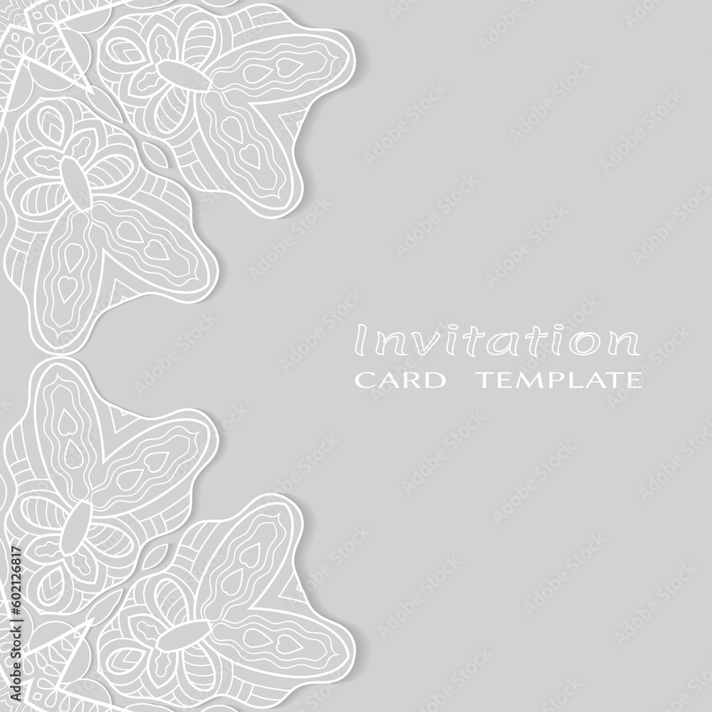 Lace Invitation Card template with mandala element. Doodle line pattern. Decorative openwork filigree art background for Wedding, Valentine's day greeting card, Birthday Invitation