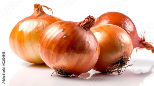 Wallpaper Mural Macro, closeup, isolated fresh onion, lying on white glossy surface. Generative AI technology. Torontodigital.ca