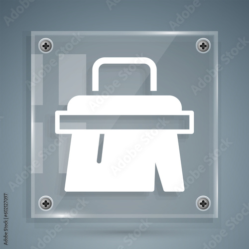 White Sauna brush icon isolated on grey background. Wooden brush with coarse bristles for washing in the bath. Anti cellulite massage. Square glass panels. Vector