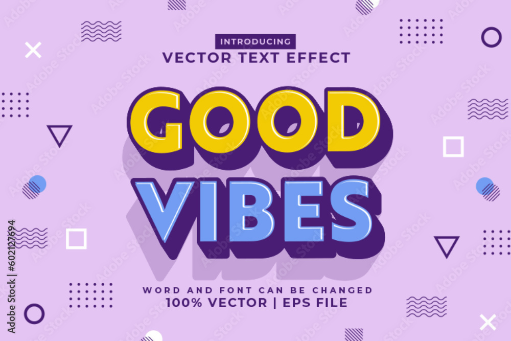 Editable text effect Good Vibes 3d Cartoon template style premium vector Editable text effect Good Vibes 3d Cartoon template style premium vector