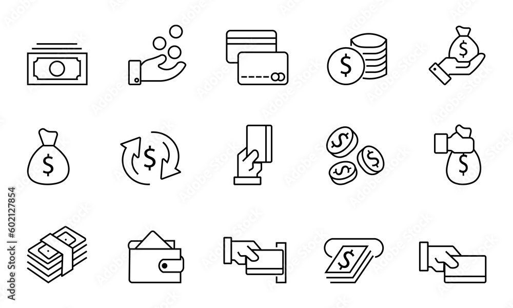 Bank and money linear icons, money and credit vector linear icons on white isolated background vector eps10 graphic Bank and money linear icons, money and credit vector linear icons on white isolated background vector eps10 graphic