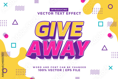 Editable text effect Give Away 3d Cartoon template style premium vector