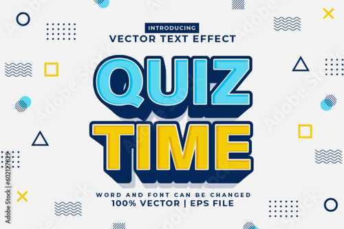 Editable text effect Quiz Time 3d Cartoon template style premium vector
