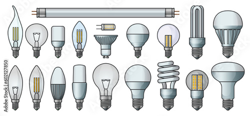 Halogen bulb color vector set icon. Illustration of isolated color icon halogen of light lamp. Isolated set electric and fluorescent bulb. photo