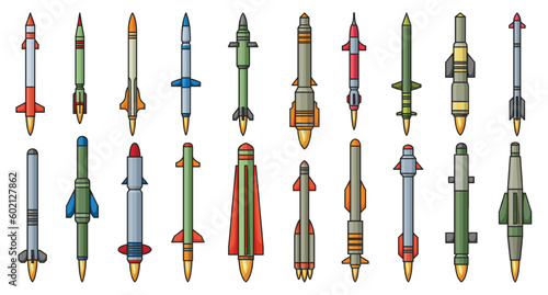 Ballistic missile vector color set icon. Vector illustration military rocket on white background . Isolated color set icon balistic missile.