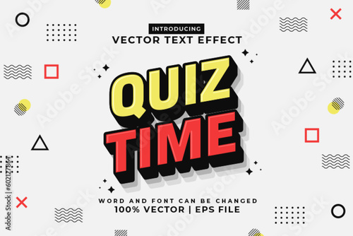 Editable text effect Quiz Time 3d Cartoon template style premium vector