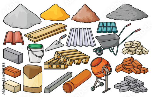 Construction material isolated color set icon. Color vector set icon building tools. Vector illustration construction material on white background.