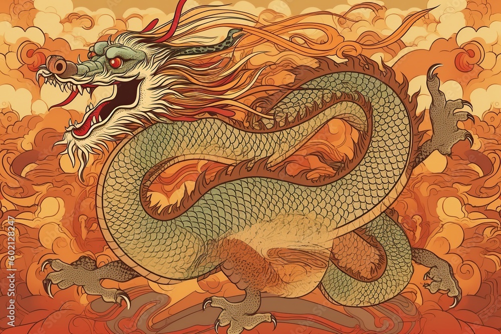 traditional dragon illustration,ai generative
