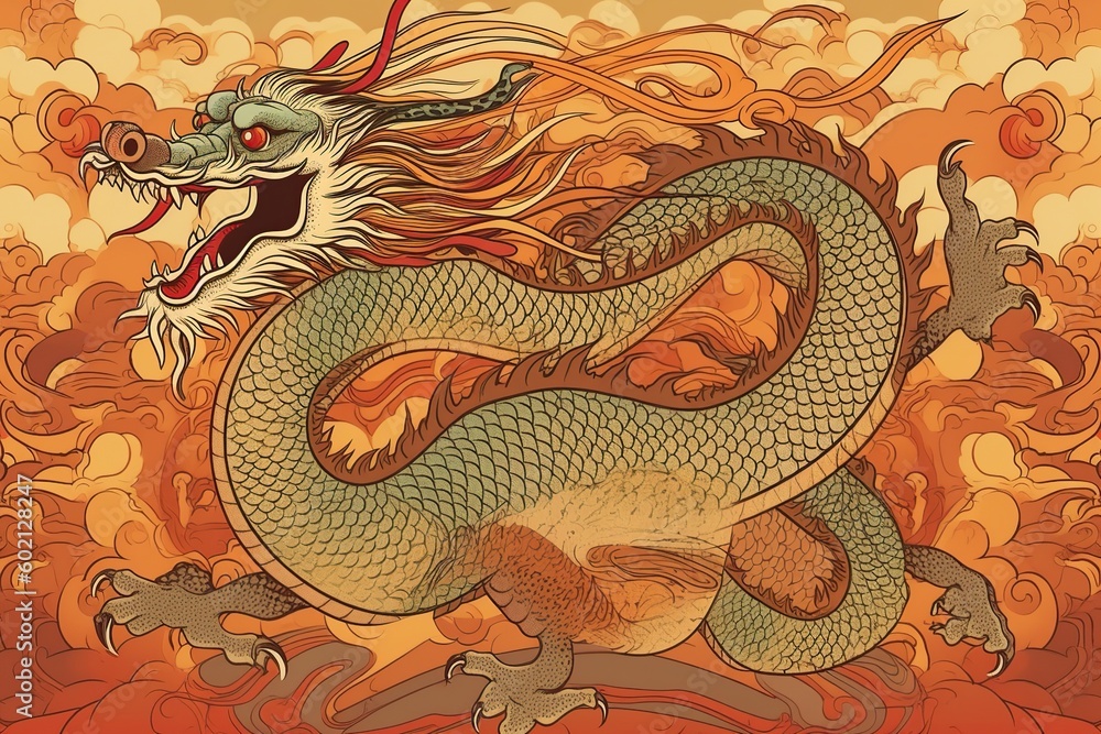 Obraz premium traditional dragon illustration,ai generative