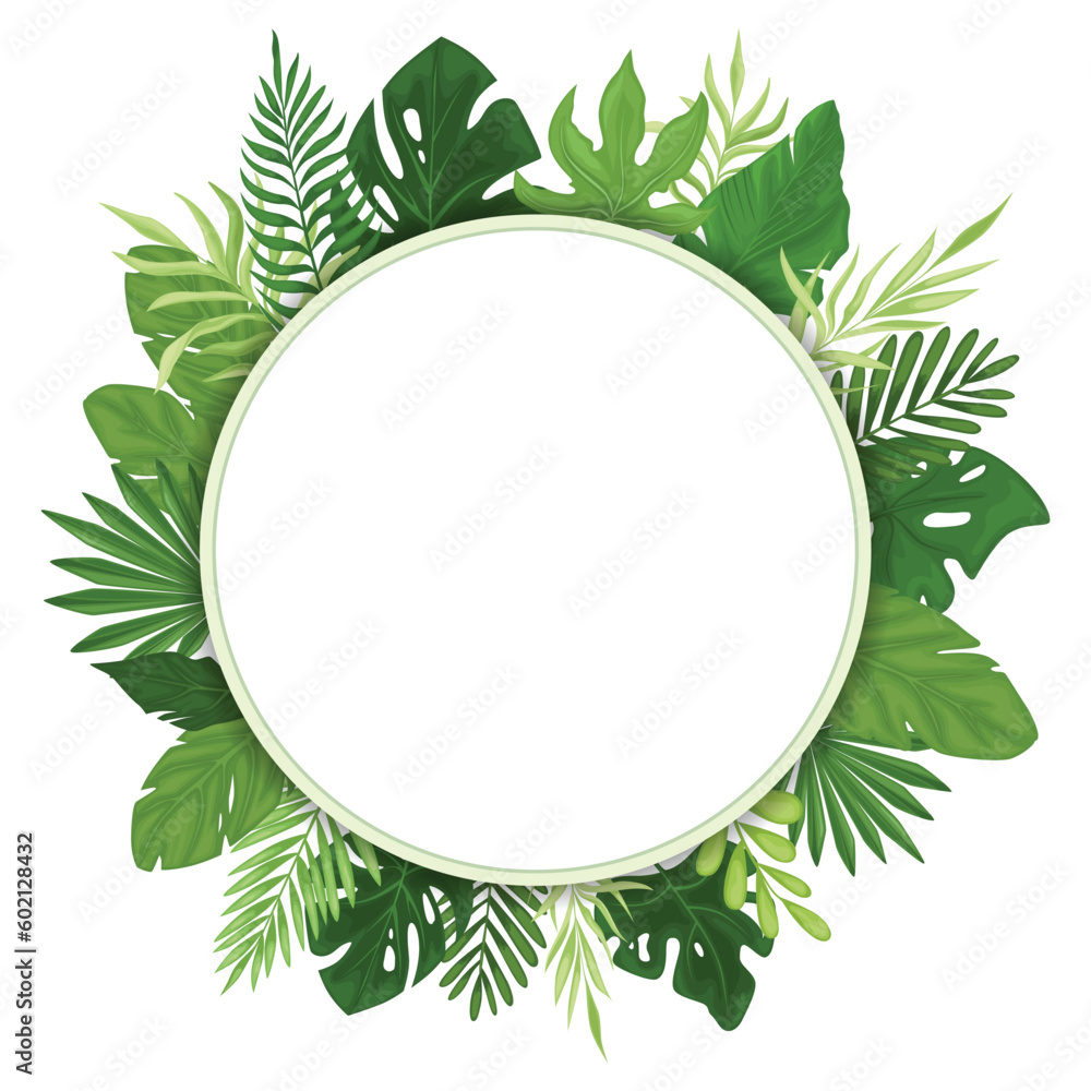 Tropical leaves in a round frame. Tropical leaves in a round frame.