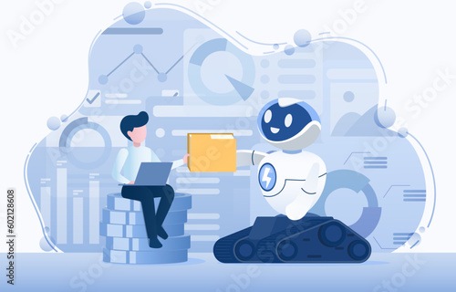 Sharing document between human and robot. Robot assist human coworkers in analyzing and processing data, planning and managing work projects, and providing support and assistance.