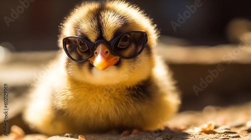 Cute spring baby chick wearing cool sunglasses