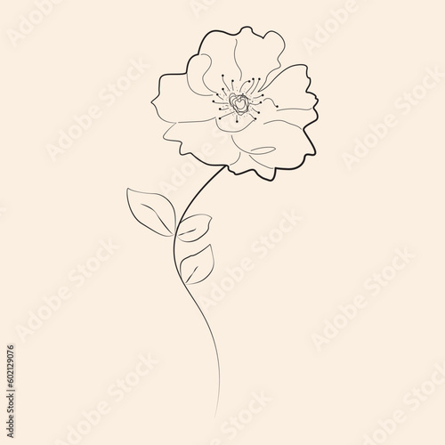 Botanical arts. Hand drawn continuous line drawing of abstract flower.Vector illustration.