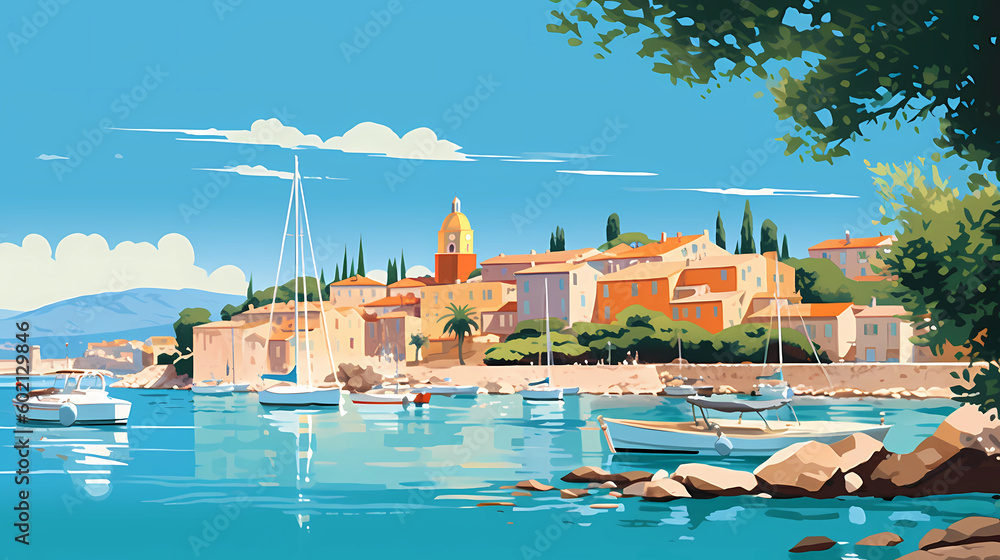 Beautiful view of the small town of Saint-Tropez, France