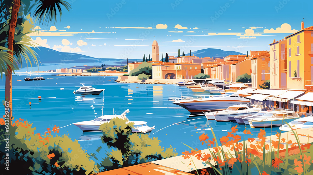 Beautiful view of the small town of Saint-Tropez, France
