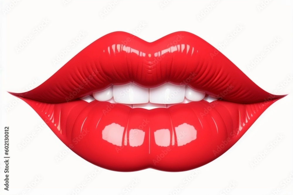Obraz premium Sexy red lips close-up, generative ai
