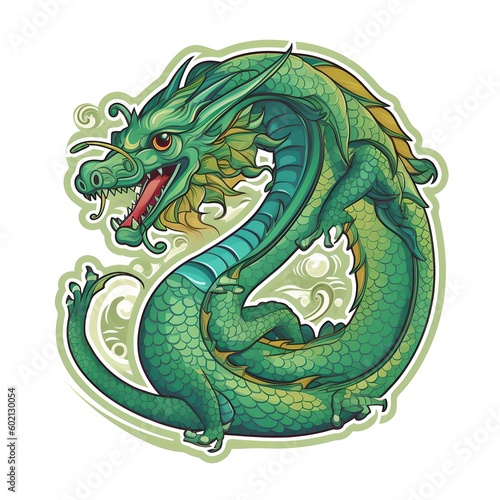 Green wood dragon, generative ai illustration © inspiretta