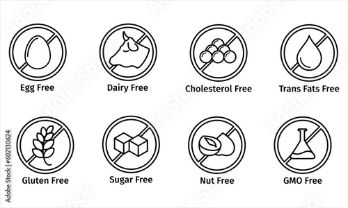 Fod diet and food GMO free label in line style eps10