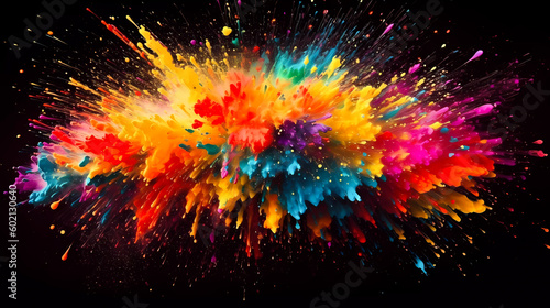 Abstract  RGB color explosion  splashes  aerosol  paint drops. Generative AI technology.