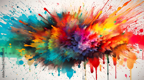 Abstract, RGB color explosion, splashes, aerosol, paint drops. Generative AI technology. © Grycaj