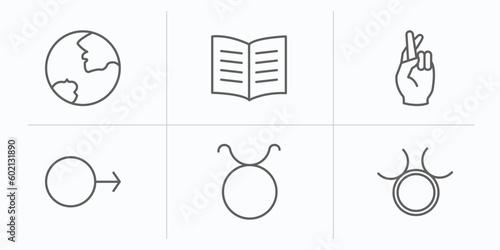 zodiac outline icons set. thin line icons such as earth, knowledge, good luck, mars, , zinc vector.