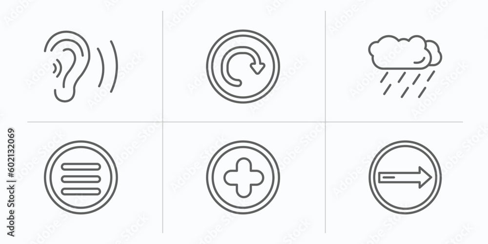 ultimate glyphicons outline icons set. thin line icons such as ear with sound bar, reload circular arrow, rain cloud, menu bars, plus button, turn right vector. ultimate glyphicons outline icons set. thin line icons such as ear with sound bar, reload circular arrow, rain cloud, menu bars, plus button, turn right vector.