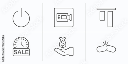 user interface outline icons set. thin line icons such as turn off, facetime, top alignment, sale time, earn money, disconnected chains vector.