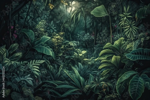 Explore the Wonders of the Wild Jungle with this Vibrant Tropical Nature Wallpaper: Generative AI