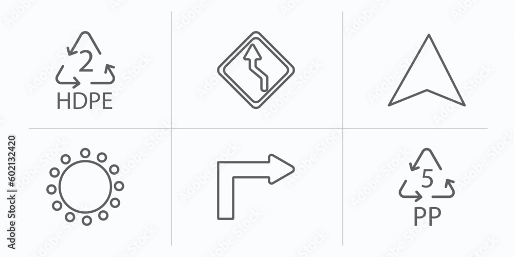 user interface outline icons set. thin line icons such as hdpe 2, left reverse curve, navigation arrow, selectioned circle, turn right arrow, 5 pp vector. user interface outline icons set. thin line icons such as hdpe 2, left reverse curve, navigation arrow, selectioned circle, turn right arrow, 5 pp vector.