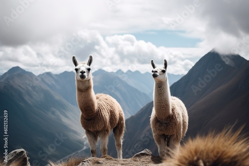 illustration  two llamas on the mountain  generative ai.