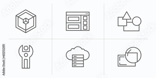 technology outline icons set. thin line icons such as frameworks, semantic elements, elements, sdk, web servers, retina display vector.