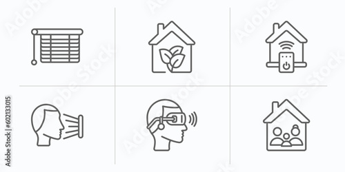 smart home outline icons set. thin line icons such as blind, eco friendly, smart, face scan, virtual reality, household vector.