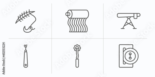 sew outline icons set. thin line icons such as suture, fabrics, ironing board, ripper, overstitch, buttonhole vector. photo