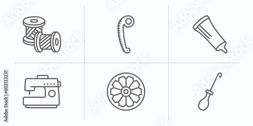 sew outline icons set. thin line icons such as , french curve, glue stick, sewing hine, spokes, awl vector.