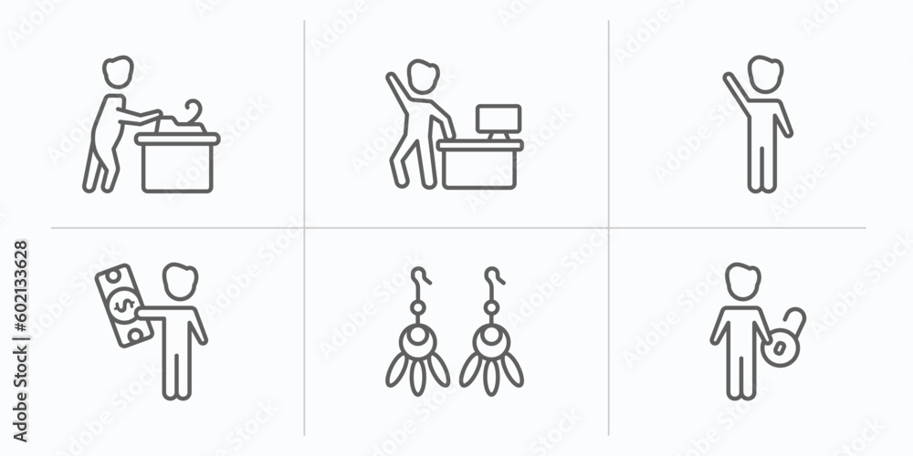 people outline icons set. thin line icons such as carpenter working, worker success, waving goodbye, man with money, earings, man with open lock vector. people outline icons set. thin line icons such as carpenter working, worker success, waving goodbye, man with money, earings, man with open lock vector.