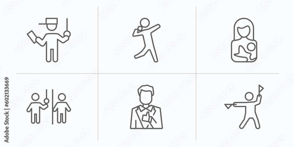 people outline icons set. thin line icons such as ticket collector, shot put, breastfeeding, occupant, tumb up business man, flag semaphore language vector. people outline icons set. thin line icons such as ticket collector, shot put, breastfeeding, occupant, tumb up business man, flag semaphore language vector.