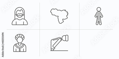 people outline icons set. thin line icons such as bearded woman, venezuelan, hairy, amazonian, sexual harassment, ruku vector.