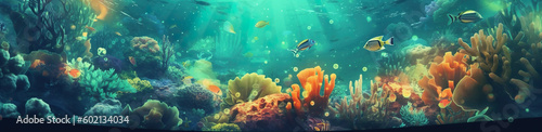 An underwater scene with fish and corals. Generative AI.