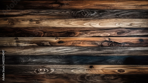 Old brown wood wall background. Dark wood brown retro wall, floor pattern nature plank board. Vintage antique old desk pattern background frame. Wooden timber tree hardwood. AI generated