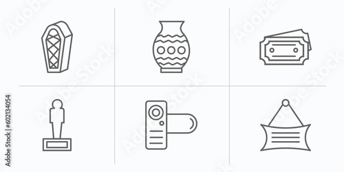 museum outline icons set. thin line icons such as sarcophagus, porcelain, museum ticket, statue, photographic, vector.