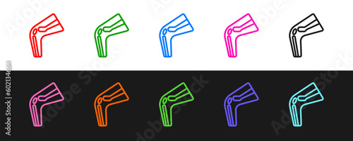 Set line Bone pain icon isolated on black and white background. Orthopedic medical. Disease of the joints and bones, arthritis. Vector