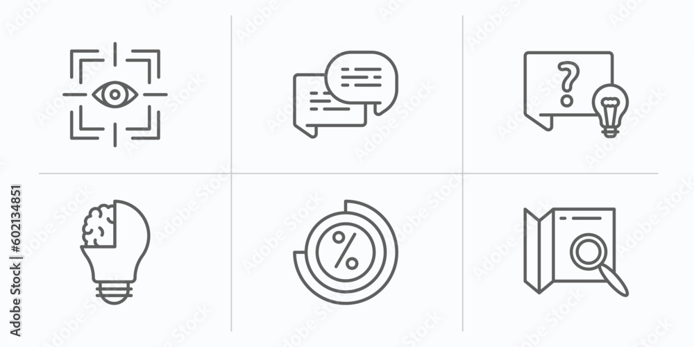 general outline icons set. thin line icons such as trackability, text chat, quiz, invention, loading, map search vector. general outline icons set. thin line icons such as trackability, text chat, quiz, invention, loading, map search vector.