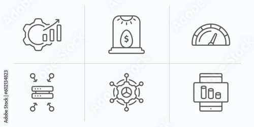 general outline icons set. thin line icons such as business performance, business incubator, credit rating, data aggregation, bpm, ar graph vector.