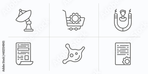 general outline icons set. thin line icons such as satellite antenna, procurement, user attraction, news feed, organism, smart contract vector.